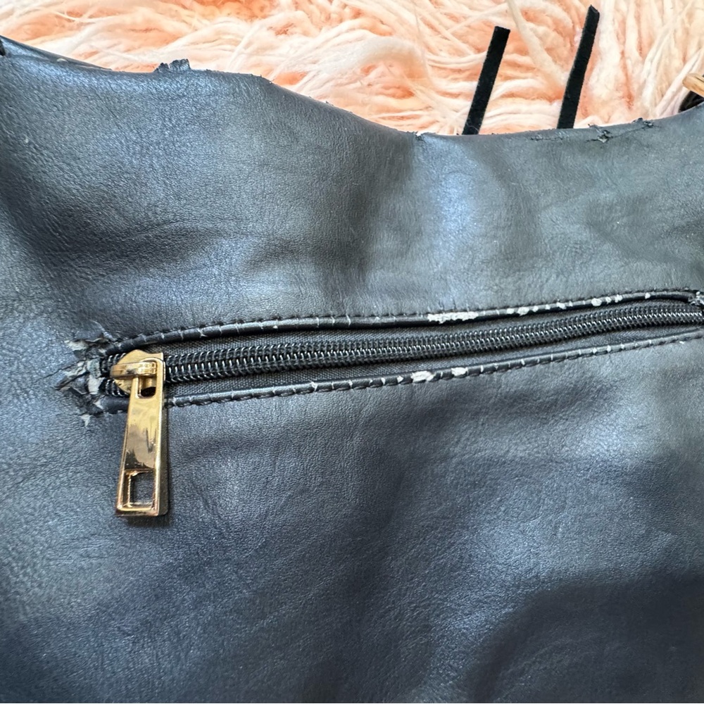 80s Black Fringe Crossbody Bag w/ Gold Studs - Picture 6 of 6